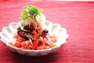 秋刀魚と椎茸とたたきトマト
