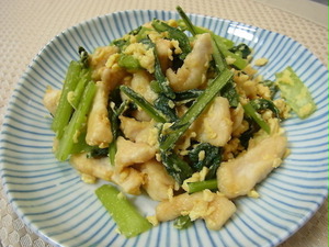 ☆鶏胸肉と小松菜と卵の中華炒め
