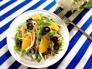 水菜とオレンジの美肌サラダ